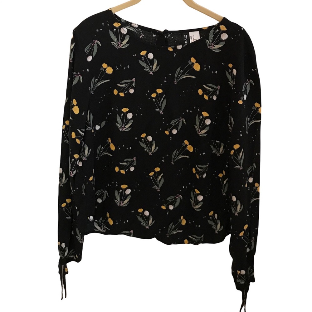 Dandelion Black Long Sleeve Shirt Button Up Back Gathered Wrists Viscose Size 8